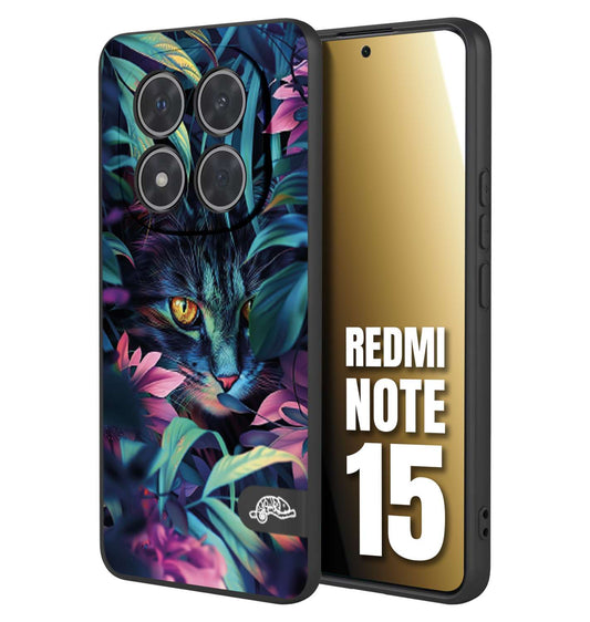 CUSTOMIZZA - Custodia cover nera morbida in tpu compatibile per Xiaomi Redmi Note 15 animali color giungla tropicale occhio di gatto colori vibranti disegnato