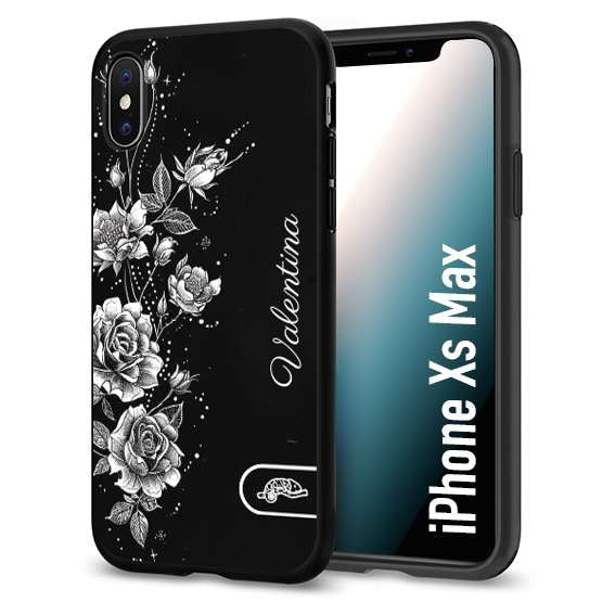 CUSTOMIZZA - Custodia cover nera morbida in tpu compatibile per iPhone Xs Max a rilievo soft touch personalizzata nome rose fiori donna