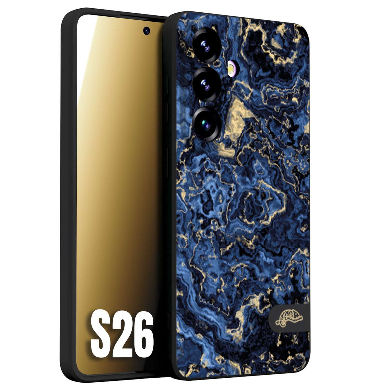 CUSTOMIZZA - Custodia cover nera morbida in tpu compatibile per Samsung S26 effetto marmo marble blu venature dorato psichedelico