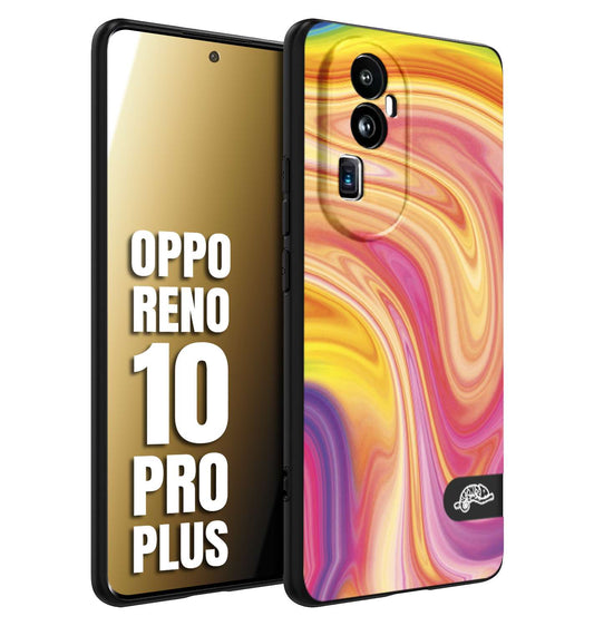 CUSTOMIZZA - Custodia cover nera morbida in tpu compatibile per Oppo Reno 10 PRO PLUS colorata fantasia vortice marmo onde rosa fucsia gialla