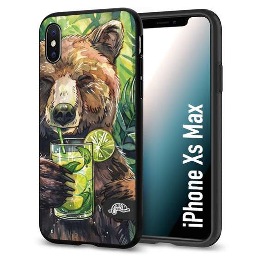 CUSTOMIZZA - Custodia cover nera morbida in tpu compatibile per iPhone Xs Max estate disegnata cocktails animali simpatici orso bear negroni