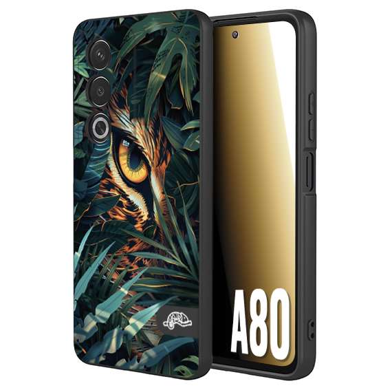 CUSTOMIZZA - Custodia cover nera morbida in tpu compatibile per Oppo A80 animali color giungla tropicale occhio di giaguaro felino disegnato