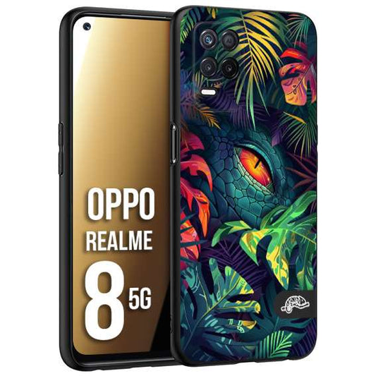 CUSTOMIZZA - Custodia cover nera morbida in tpu compatibile per Realme 8 5G animali color giungla tropicale occhio di coccodrillo alligatore disegnato