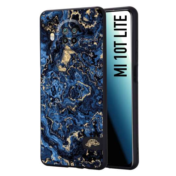 CUSTOMIZZA - Custodia cover nera morbida in tpu compatibile per Xiaomi Mi 10T LITE effetto marmo marble blu venature dorato psichedelico