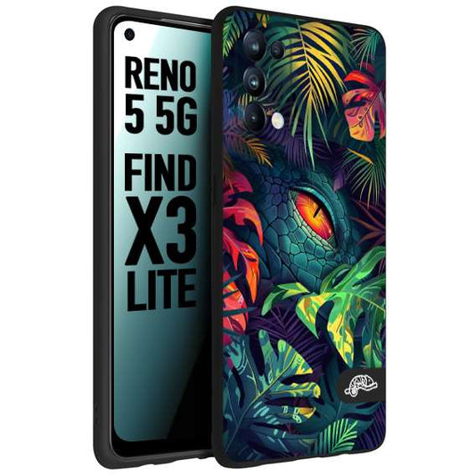 CUSTOMIZZA - Custodia cover nera morbida in tpu compatibile per Oppo Reno 5 5G animali color giungla tropicale occhio di coccodrillo alligatore disegnato