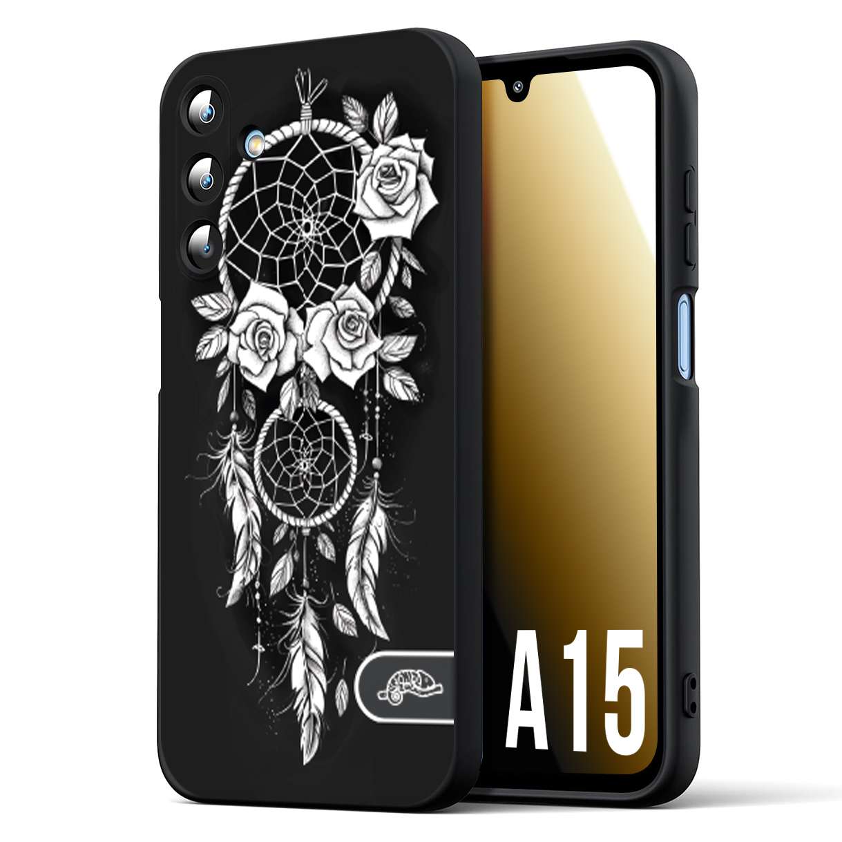 CUSTOMIZZA - Custodia cover nera morbida in tpu compatibile per Samsung A15 5G acchiappasogni dreamcatcher black and white bianco a rilievo disegnato tattoo tatuaggio