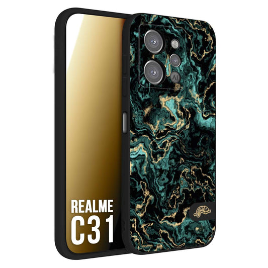 CUSTOMIZZA - Custodia cover nera morbida in tpu compatibile per Oppo Realme C31 effetto marmo marble verde green venature dorato pietra