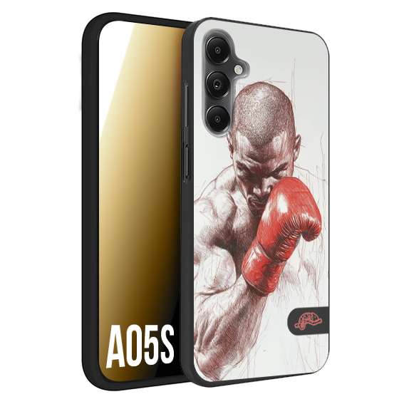 CUSTOMIZZA - Custodia cover nera morbida in tpu compatibile per Samsung A05S pugilato pugili disegno tattoo guantoni box sport primo piano