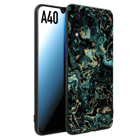 CUSTOMIZZA - Custodia cover nera morbida in tpu compatibile per Samsung A40 effetto marmo marble verde green venature dorato pietra