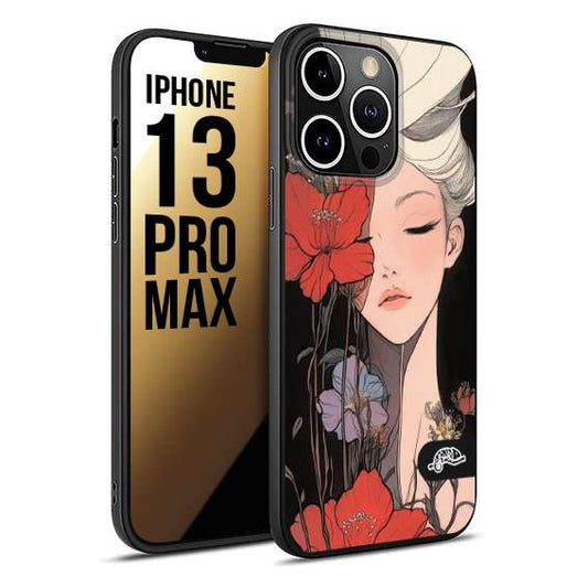 CUSTOMIZZA - Custodia cover nera morbida in tpu compatibile per iPhone 13 PRO MAX woman flower Fantasia Floreale Design Donna e Fiori, Retro Artistico