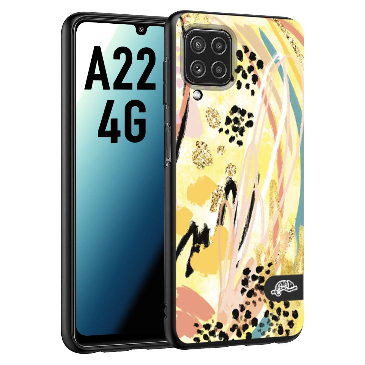 CUSTOMIZZA - Custodia cover nera morbida in tpu compatibile per Samsung A22 4G astratti donna flower fantasia estate gialla rosa leopardata