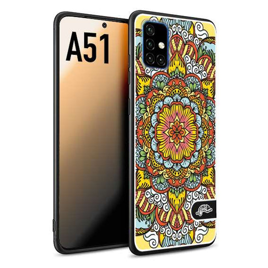 CUSTOMIZZA - Custodia cover nera morbida in tpu compatibile per Samsung A51 mandala colorato fiore nuvole arancione