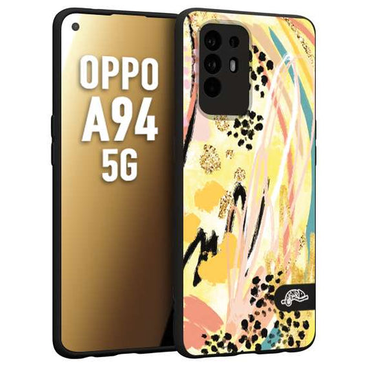 CUSTOMIZZA - Custodia cover nera morbida in tpu compatibile per Oppo A94 5G astratti donna flower fantasia estate gialla rosa leopardata