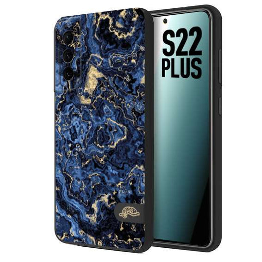 CUSTOMIZZA - Custodia cover nera morbida in tpu compatibile per Samsung S22 PLUS effetto marmo marble blu venature dorato psichedelico