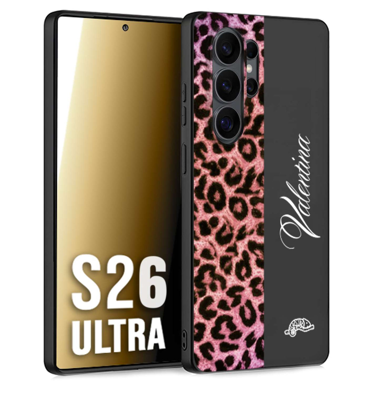 CUSTOMIZZA - Custodia cover nera morbida in tpu compatibile per Samsung S26 ULTRA leopardato rosa fucsia personalizzata nome iniziali