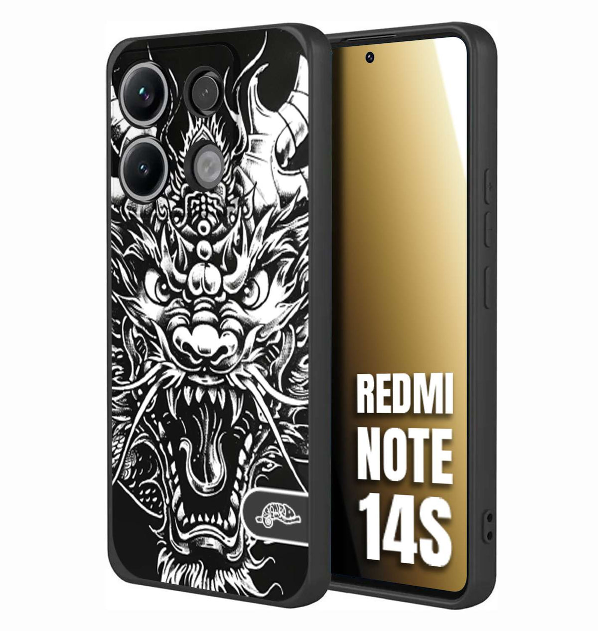 CUSTOMIZZA - Custodia cover nera morbida in tpu compatibile per Xiaomi Redmi Note 14S drago black and white bianco a rilievo disegnato tattoo tatuaggio