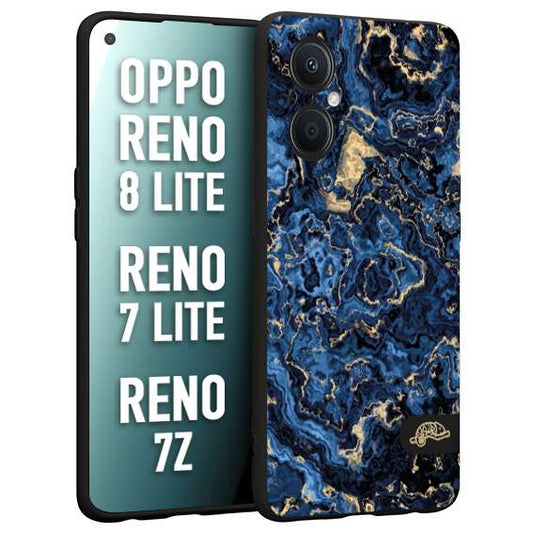 CUSTOMIZZA - Custodia cover nera morbida in tpu compatibile per Oppo Reno 7 Lite - 8 Lite - 7Z effetto marmo marble blu venature dorato psichedelico