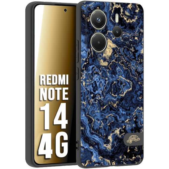 CUSTOMIZZA - Custodia cover nera morbida in tpu compatibile per Xiaomi Redmi Note 14 4G effetto marmo marble blu venature dorato psichedelico
