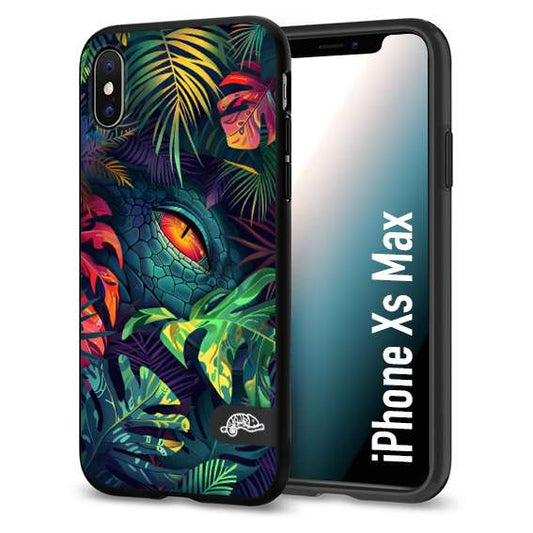 CUSTOMIZZA - Custodia cover nera morbida in tpu compatibile per iPhone Xs Max animali color giungla tropicale occhio di coccodrillo alligatore disegnato
