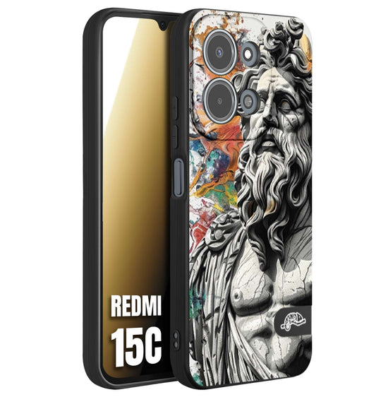 CUSTOMIZZA - Custodia cover nera morbida in tpu compatibile per Xiaomi Redmi 15C statua colorata moderna antico tattoo splash color