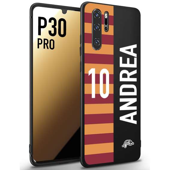 CUSTOMIZZA - Custodia cover nera morbida in tpu compatibile per Huawei P30 PRO personalizzata calcio football nome e numero calciatori giallo rossi