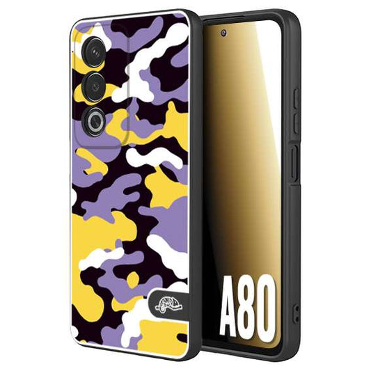 CUSTOMIZZA - Custodia cover nera morbida in tpu compatibile per Oppo A80 camouflage mimetico militare viola lilla giallo