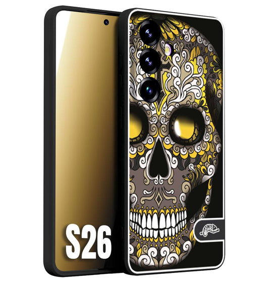 CUSTOMIZZA - Custodia cover nera morbida in tpu compatibile per Samsung S26 teschio messicano Mexican skull nero giallo