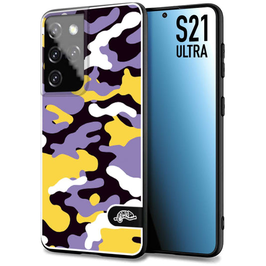 CUSTOMIZZA - Custodia cover nera morbida in tpu compatibile per Samsung S21 ULTRA camouflage mimetico militare viola lilla giallo