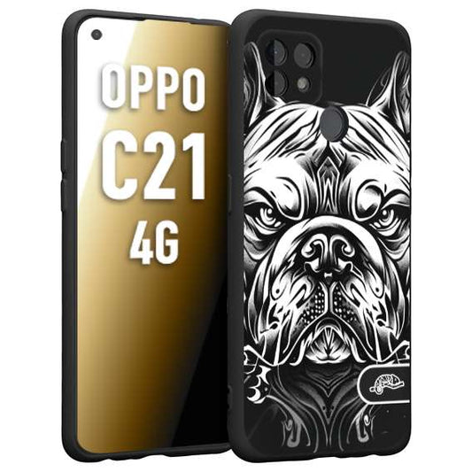 CUSTOMIZZA - Custodia cover nera morbida in tpu compatibile per Oppo Realme C21 4G bulldog bianco a rilievo disegnato tattoo tatuaggio