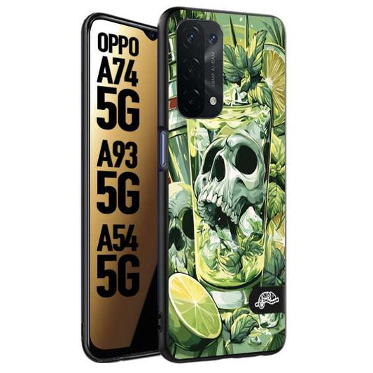 CUSTOMIZZA - Custodia cover nera morbida in tpu compatibile per Oppo A74 5G - A93 5G - A54 5G Mojito cocktail teschio illustrazione drink lime menta ghiacci tropicale street art