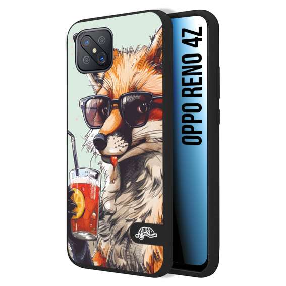 CUSTOMIZZA - Custodia cover nera morbida in tpu compatibile per Oppo Reno 4Z estate disegnata cocktails animali simpatici fox volpe negroni