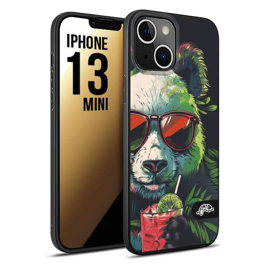 CUSTOMIZZA - Custodia cover nera morbida in tpu compatibile per iPhone 13 MINI estate disegnata cocktails animali simpatici panda mojito