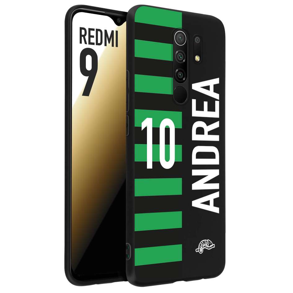 CUSTOMIZZA - Custodia cover nera morbida in tpu compatibile per Xiaomi Redmi 9 personalizzata calcio football nome e numero calciatori neroverde