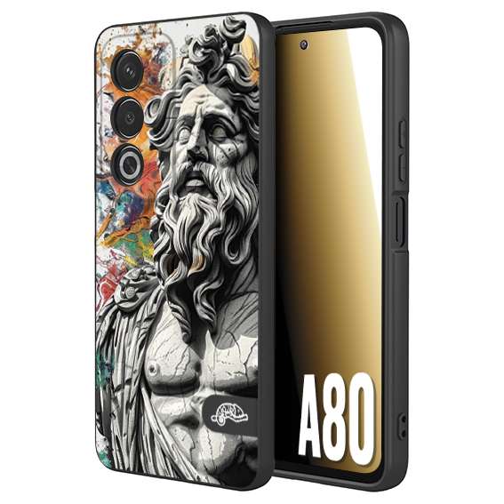 CUSTOMIZZA - Custodia cover nera morbida in tpu compatibile per Oppo A80 statua colorata moderna antico tattoo splash color