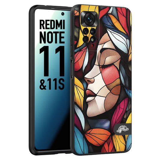 CUSTOMIZZA - Custodia cover nera morbida in tpu compatibile per Xiaomi Redmi Note 11 -  Note 11S Vetrata artistica volto di donna profilo fogliare mosaico di vetro colorato