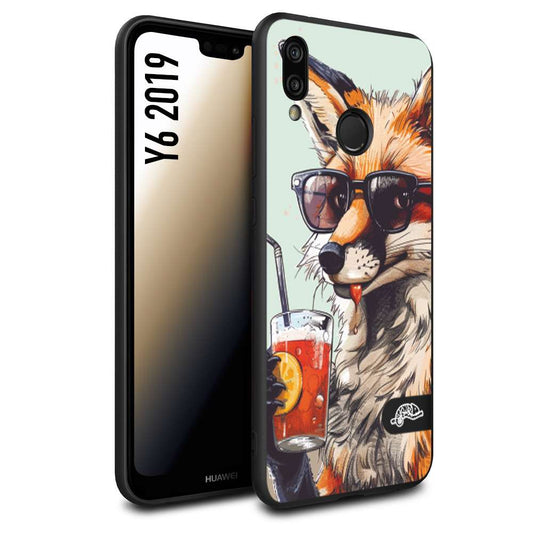 CUSTOMIZZA - Custodia cover nera morbida in tpu compatibile per Huawei Y6 2019 estate disegnata cocktails animali simpatici fox volpe negroni