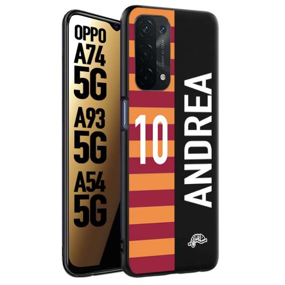 CUSTOMIZZA - Custodia cover nera morbida in tpu compatibile per Oppo A74 5G - A93 5G - A54 5G personalizzata calcio football nome e numero calciatori giallo rossi