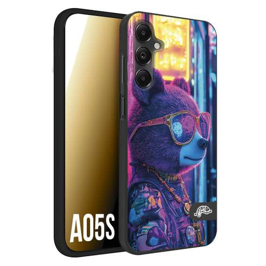 CUSTOMIZZA - Custodia cover nera morbida in tpu compatibile per Samsung A05S animali cyberpunk orsetto orso street bear fucsia blu night