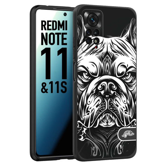 CUSTOMIZZA - Custodia cover nera morbida in tpu compatibile per Xiaomi Redmi Note 11 -  Note 11S bulldog bianco a rilievo disegnato tattoo tatuaggio