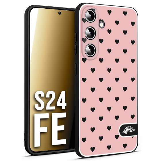 CUSTOMIZZA - Custodia cover nera morbida in tpu compatibile per Samsung S24 FE cuori pois rosa donna pin up vintage