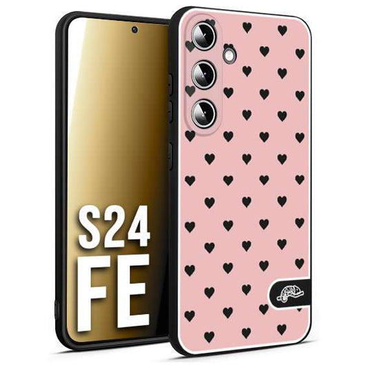 CUSTOMIZZA - Custodia cover nera morbida in tpu compatibile per Samsung S24 FE cuori pois rosa donna pin up vintage