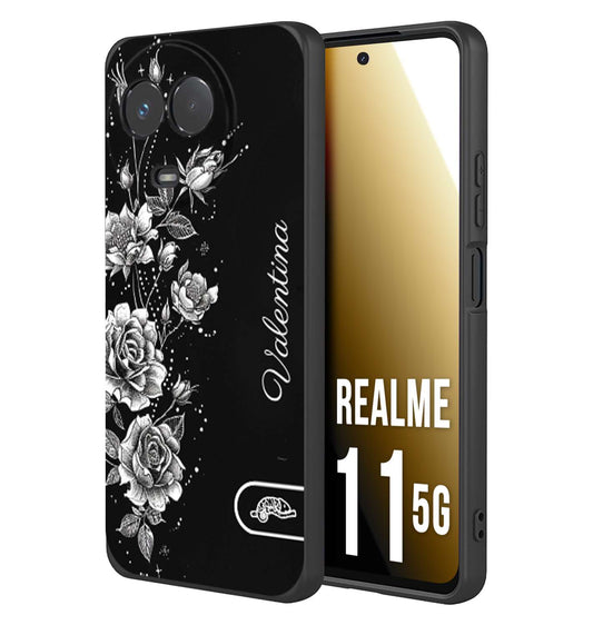 CUSTOMIZZA - Custodia cover nera morbida in tpu compatibile per Oppo Realme 11 5G a rilievo soft touch personalizzata nome rose fiori donna