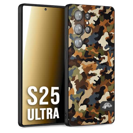 CUSTOMIZZA - Custodia cover nera morbida in tpu compatibile per Samsung S25 ULTRA camouflage mimetico militare moderno blu marrone beige