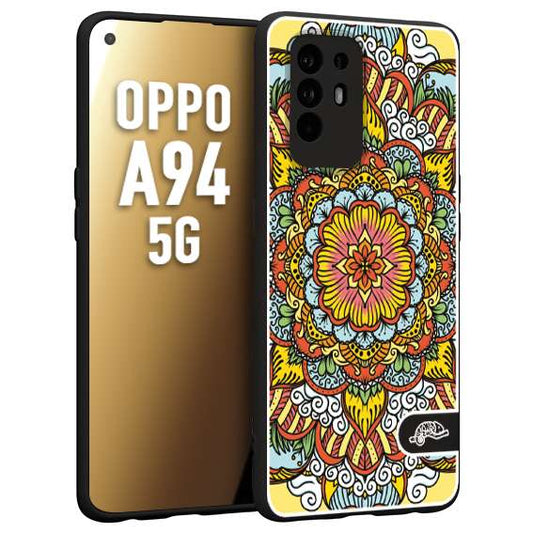 CUSTOMIZZA - Custodia cover nera morbida in tpu compatibile per Oppo A94 5G mandala colorato fiore nuvole arancione