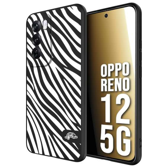 CUSTOMIZZA - Custodia cover nera morbida in tpu compatibile per Oppo Reno 12 5G zebrata maculata a rilievo soft touch donna bianca