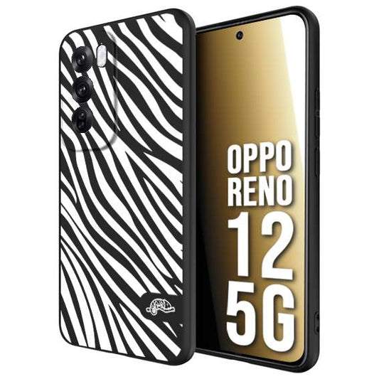 CUSTOMIZZA - Custodia cover nera morbida in tpu compatibile per Oppo Reno 12 5G zebrata maculata a rilievo soft touch donna bianca