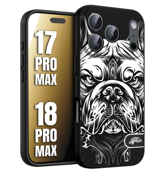 CUSTOMIZZA - Custodia cover nera morbida in tpu compatibile per iPhone 17 PRO MAX - 18 PRO MAX bulldog bianco a rilievo disegnato tattoo tatuaggio
