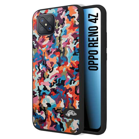 CUSTOMIZZA - Custodia cover nera morbida in tpu compatibile per Oppo Reno 4Z camouflage mimetico militare moderno blu arancio rosa