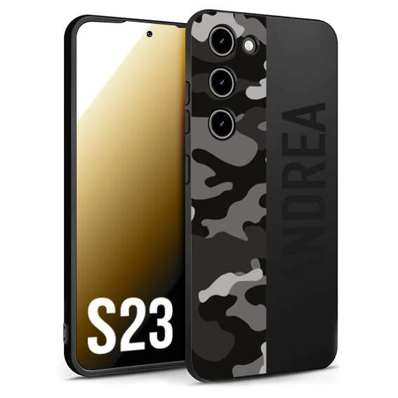 CUSTOMIZZA - Custodia cover nera morbida in tpu compatibile per Samsung S23 camouflage mimetico militare personalizzata nome