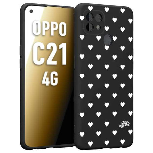 CUSTOMIZZA - Custodia cover nera morbida in tpu compatibile per Realme C21 4G cuori pois bianchi donna pin up vintage
